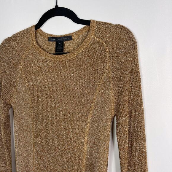 Marc by Marc Jacobs Womens Medium M Metallic Tarnished Brass Knit Sweater Crew - Picture 4 of 10